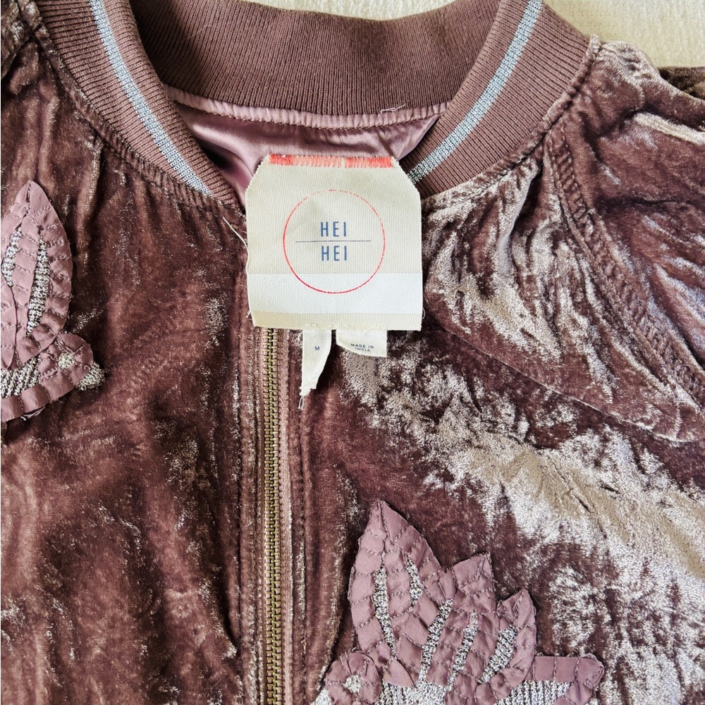 Hei Hei Anthropologie Embroderied Brown Velvet Bomber Jacket Women’s M - Picture 3 of 14
